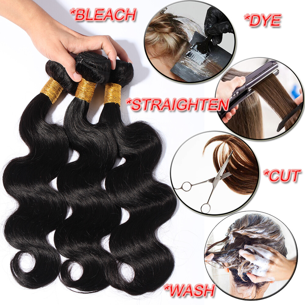 300G/3 Bundles THICK 100% Virgin Human hair Extensions Sewing In Bundles Weave
