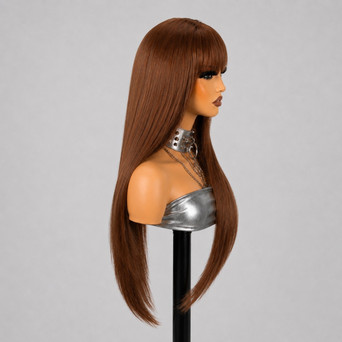 Synthetic Hair Heat Resistant Cosplay Party Wigs With Bangs Long Straight Maroon