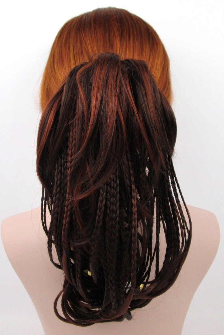 MIXED TINY BRAIDS BRAIDED STRAIGHT HAIR PONYTAIL HAIRPIECE CLAW CLIP BON BON