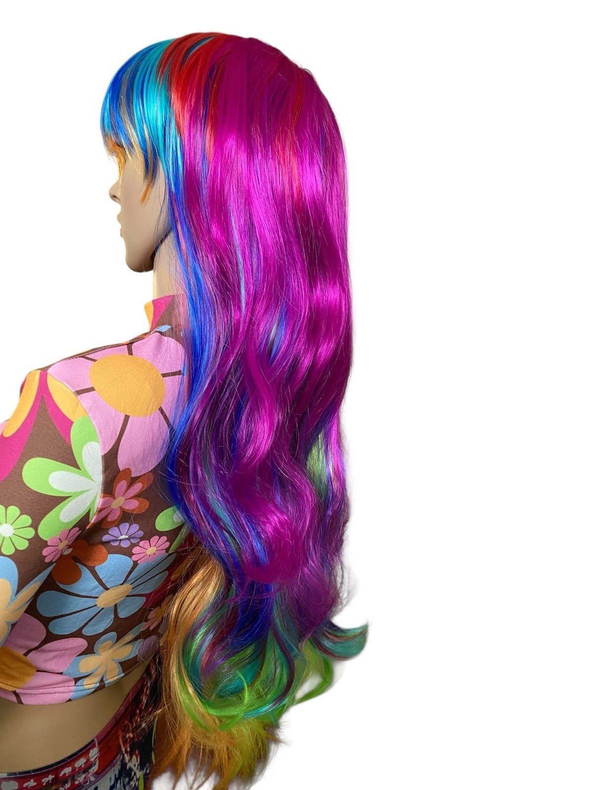 Long Layered Hair Ombré Lace Wig Fuschia Pink/Green/Violet Purple/Blue