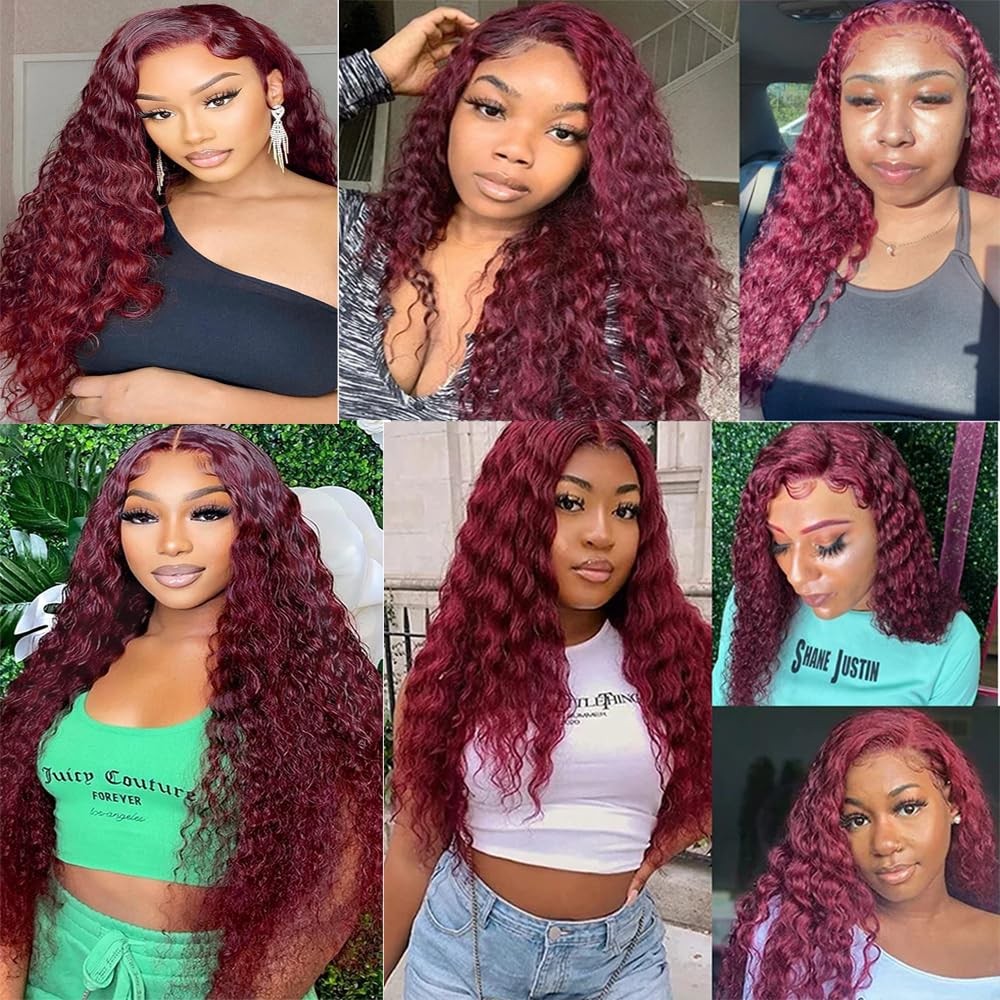 Niciitysi Color 99J Bundles Human Hair Wine Red Deep Wave Bundles 10 12 14 Inch