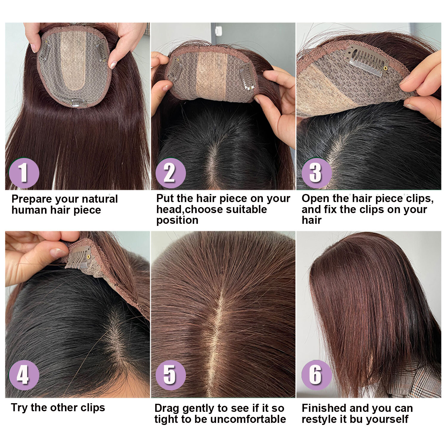 8*10in Lace 100% Real Human Hair Topper Women Clip In Part Top Toupee Hairpieces