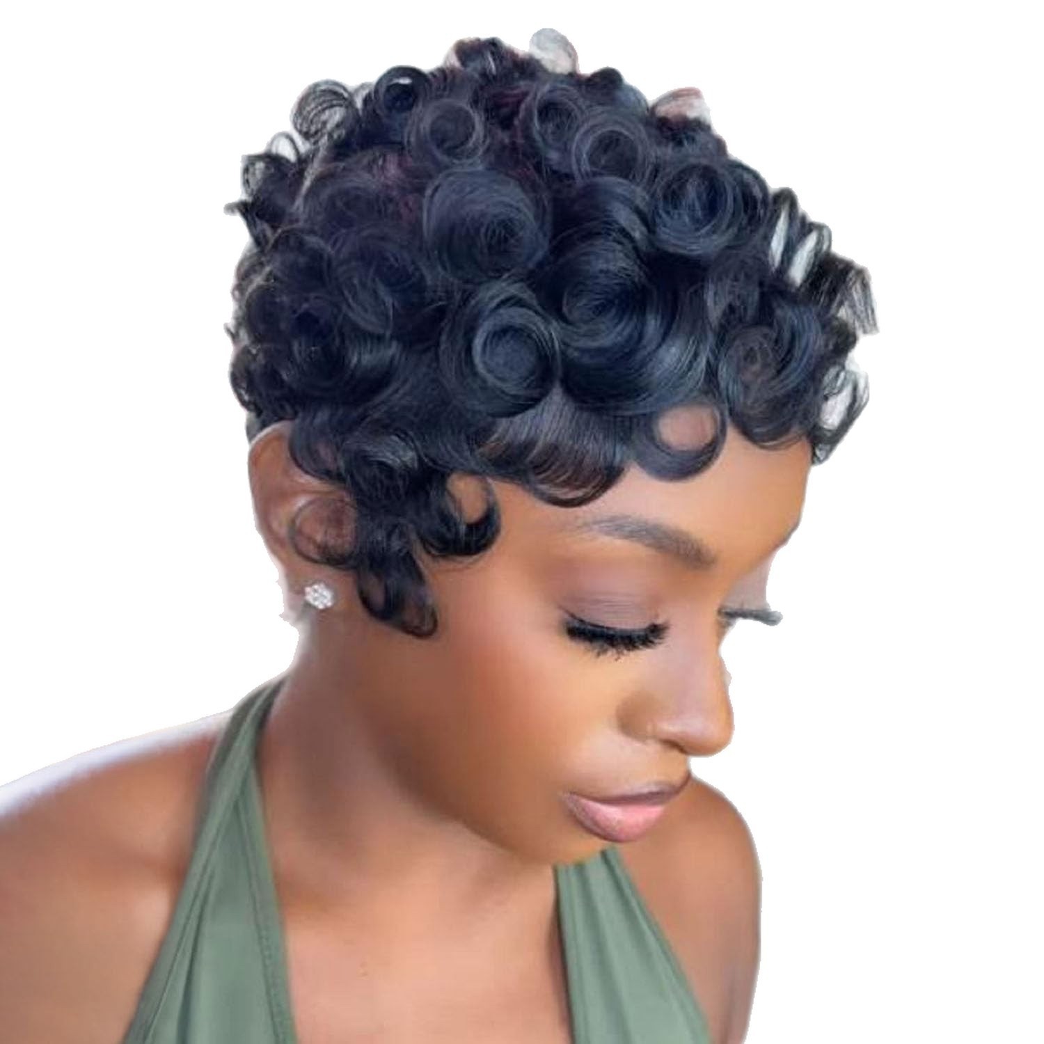 Short Slight Layered Wavy Wigs Black Women Synthetic Hair Short Pixie Cut Wig
