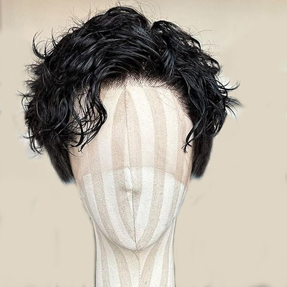 Pixie Cut Short Curly 13X6 Lace Front Wig for Men Human Hair PrePlucked Male Wig
