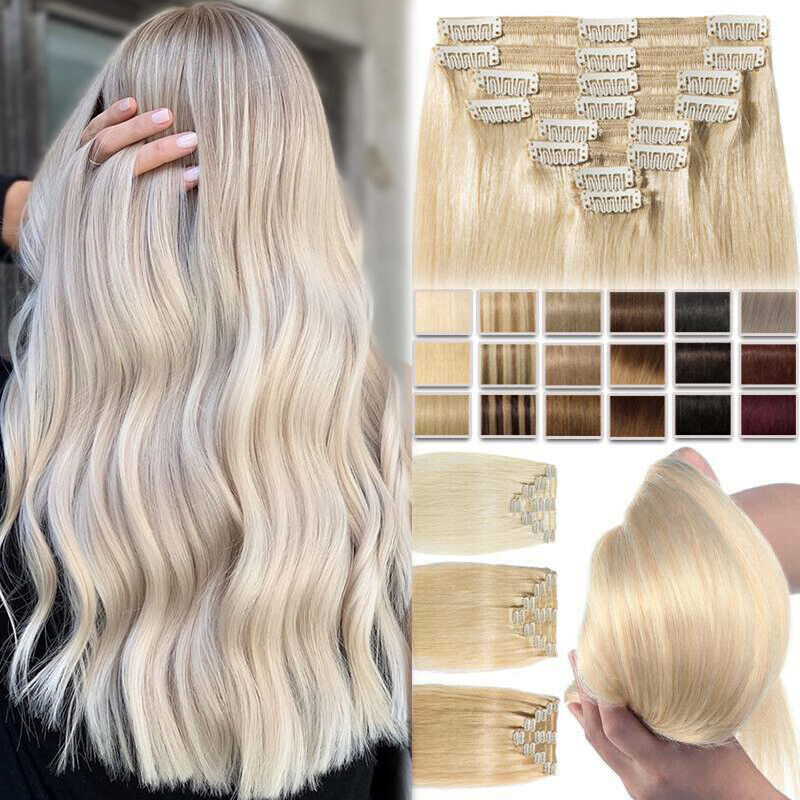 CLEARANCE Double Weft Clip In Remy Human Hair Extension Thick Full Head 110-170G