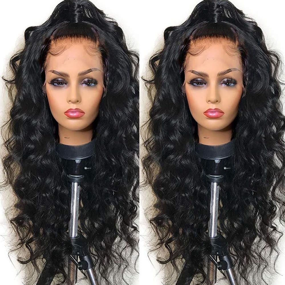 SISIFIRE Deep Wave Lace Front Wigs 13×4 Body 22.5 Inch, 1B