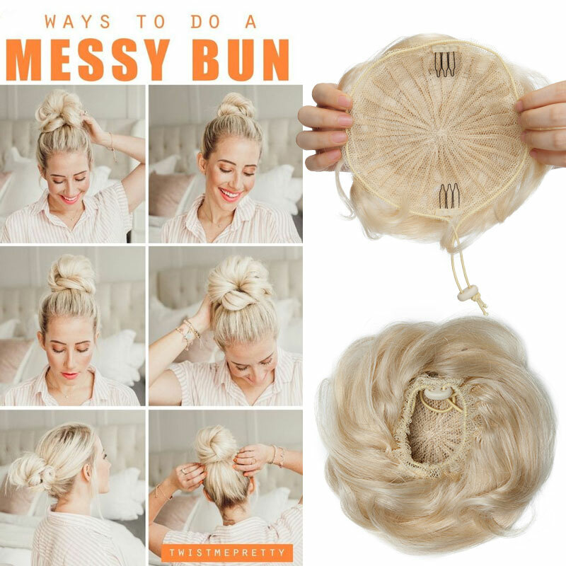 Real 100% Human Hair Messy Bun Scrunchie Piece Clip In Extensions Ponytail Cover