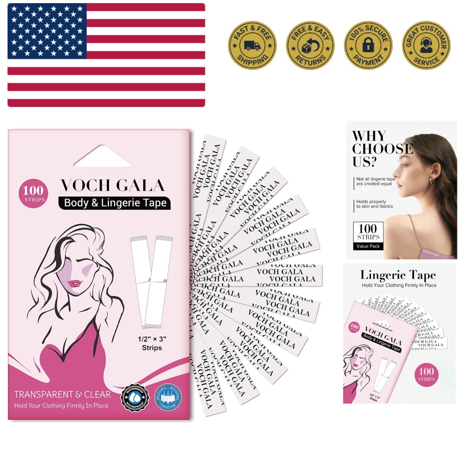 Double Sided Tape for Clothes & Body 100 Strips – Clear Fashion Garment Tape …