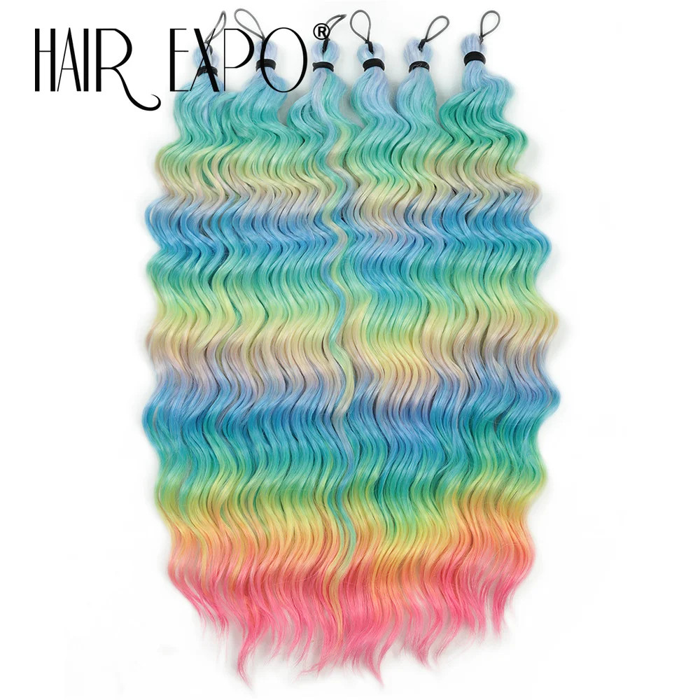 18 Inch Deep Wave Twist Crochet Hair Synthetic Ombre Rainbow Color Afro Curls