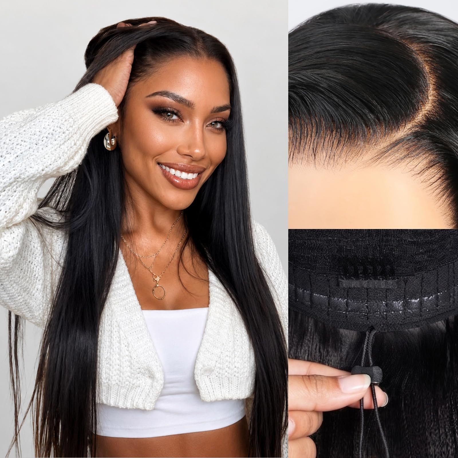 13×6 Lace Front Wig 220% Density Straight Human Hair Pre-Plucked 26″ HD Frontal