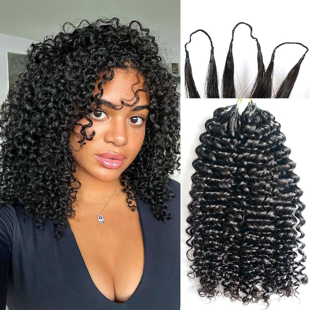 Curly Pre-Separated Feather Crochet Hair Extensions Reusable Knotless Real Hu…