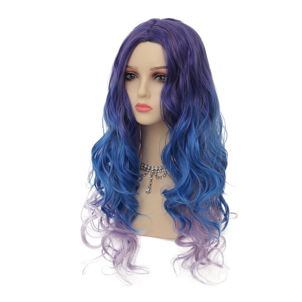 Blue and Purple Curly Women Wigs Long Wave Middle Part Synthetic Wig for Hall…