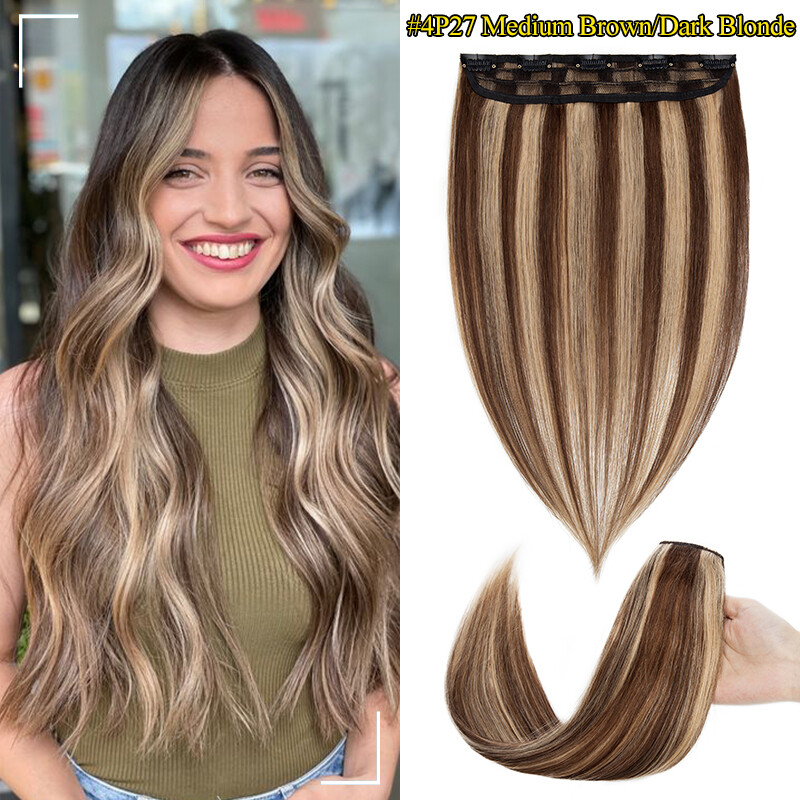 One Piece Clip-in on Long Wavy Real Remy Human Hair Extensions 3/4 Full Head US