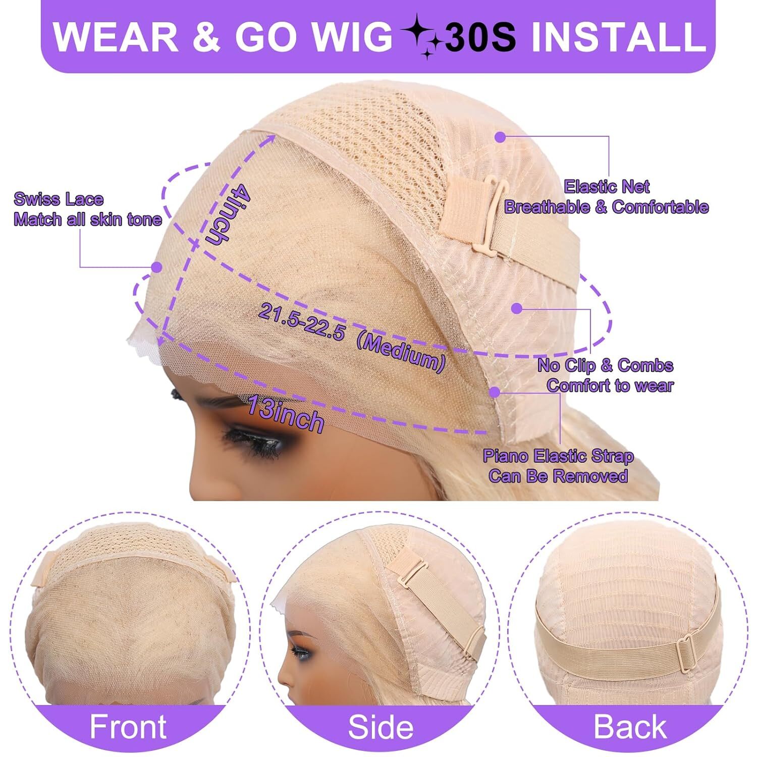 613 Blonde 13*4 HD Lace Wear Go Glueless Wig Pre-Cut Human Hair
