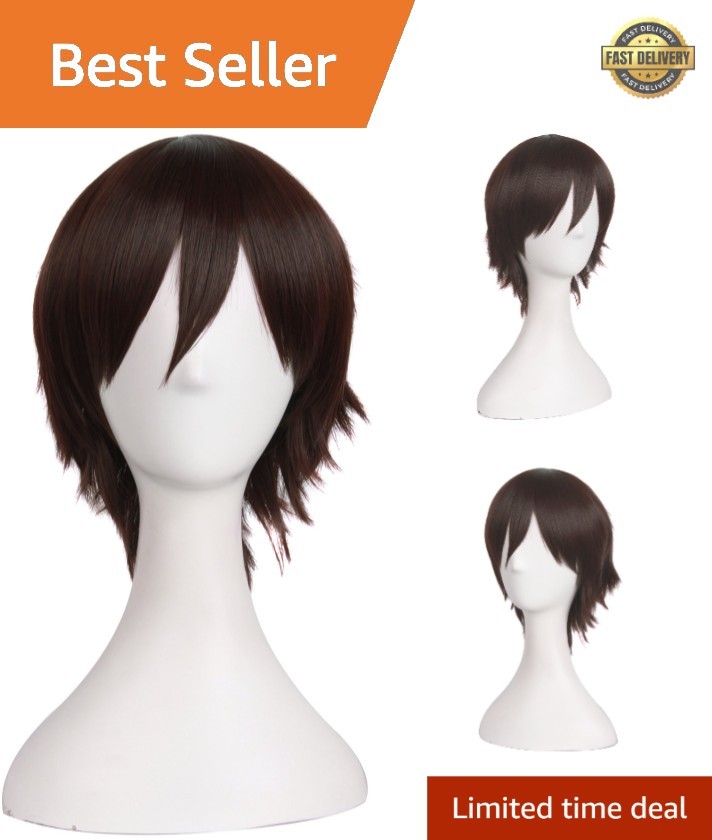 Modern Dark Brown Men’s Wig – 12 Inch Straight Heat Resistant Cosplay Hair