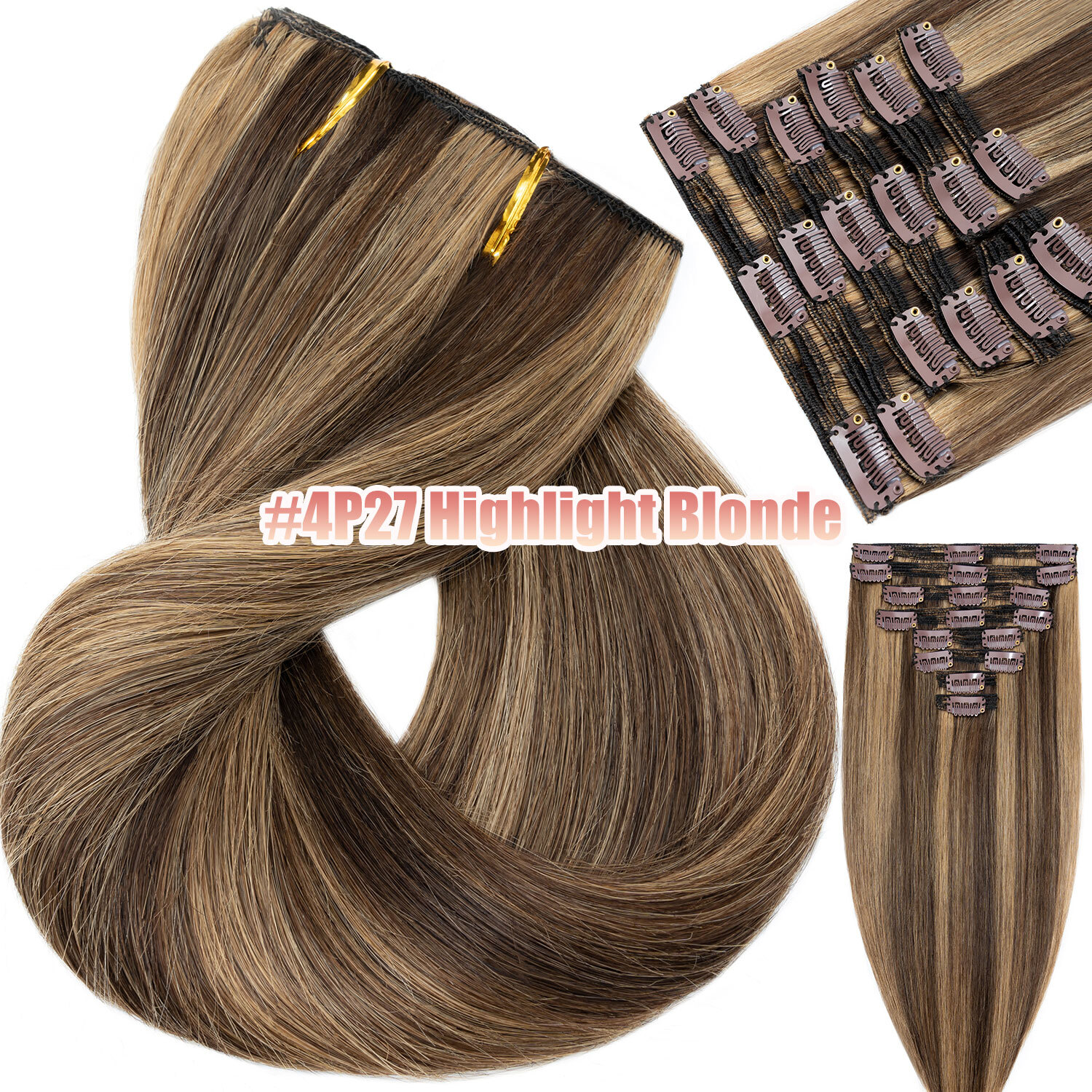 100% Real Soft Double Weft Clip In Remy Human Hair Extensions Full Head Thick US