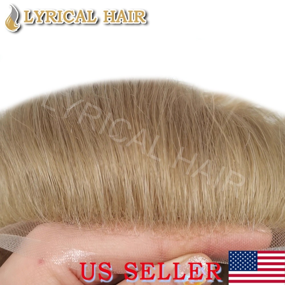 Mens Toupee Full Swiss Lace Front Bleached Knots Remy Hair System For Men Wig