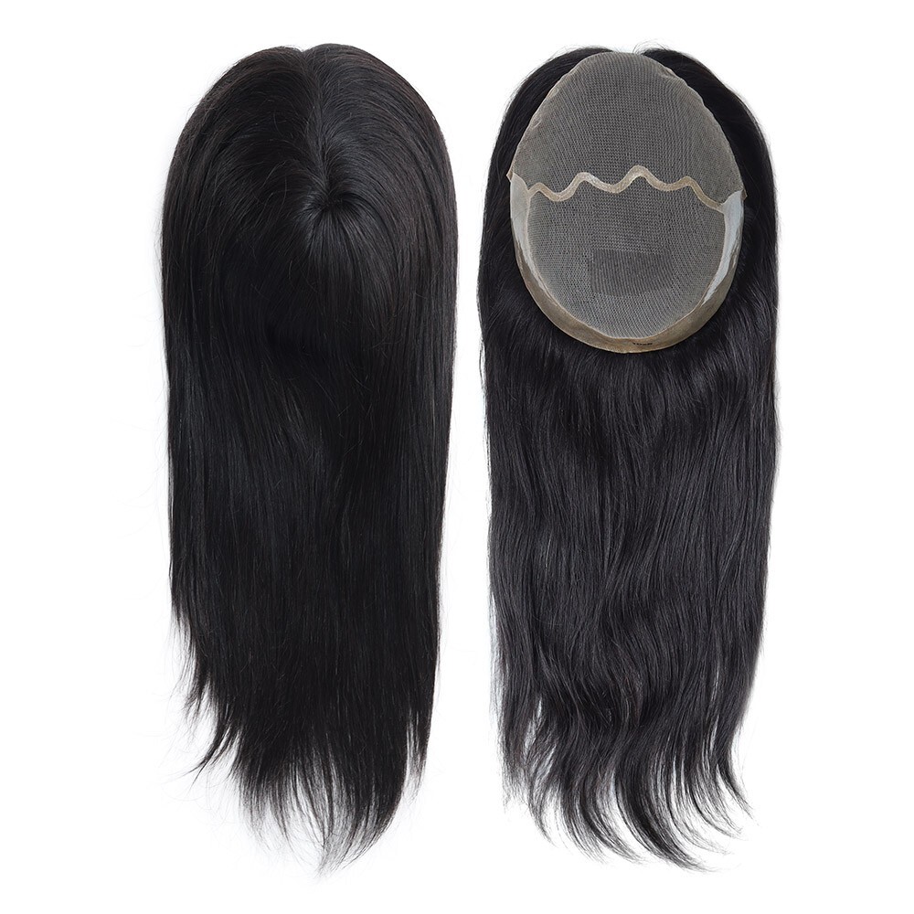 Women Topper Human Hair Toppers Lace Poly Skin Black Hair Pieces 8×10 TP38