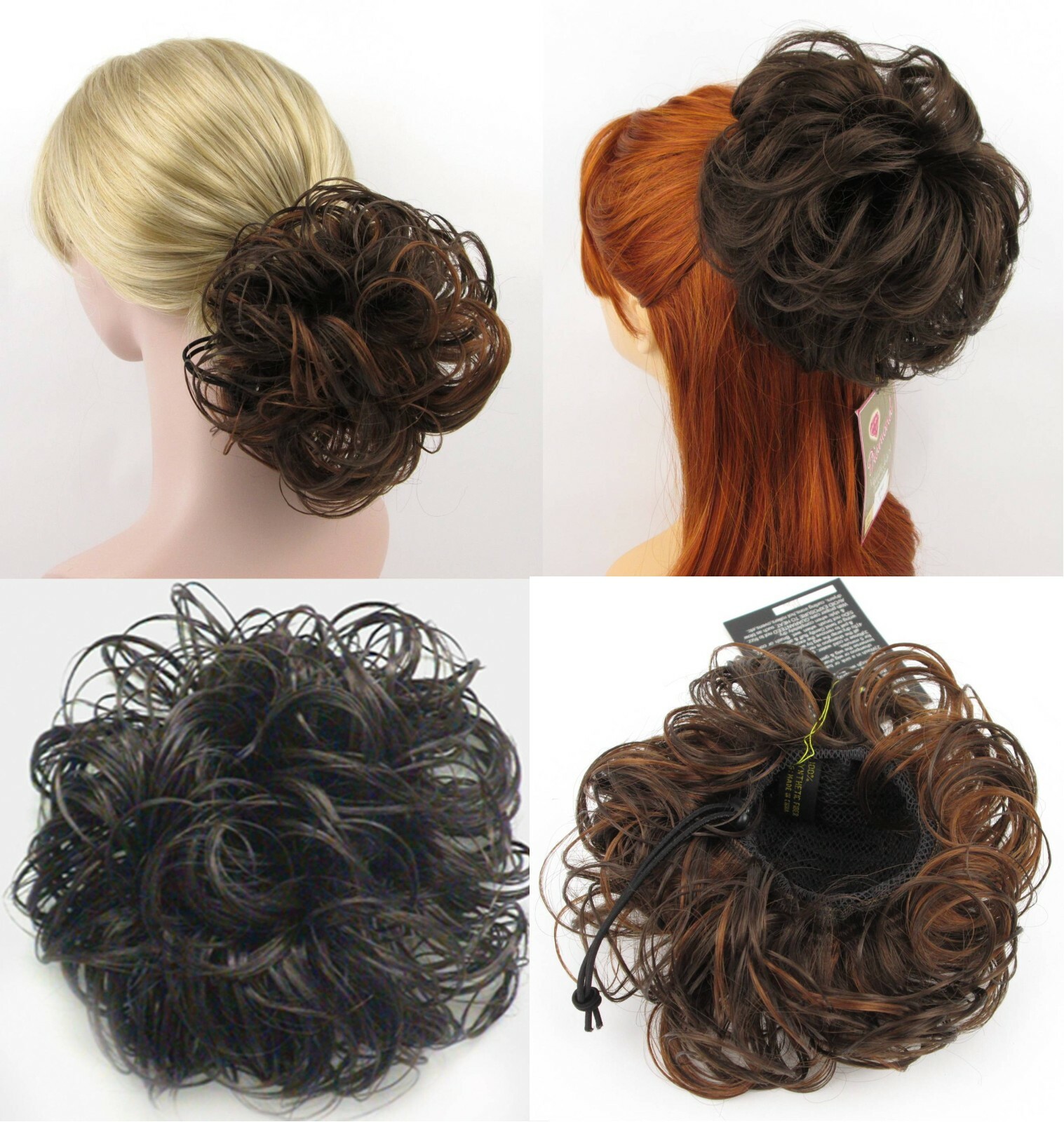 SLIGHTLY WET CURLY WAVY CHIGNON MESSY BUN UPDO DOME HAIRPIECE DRAWSTRING WIGLET