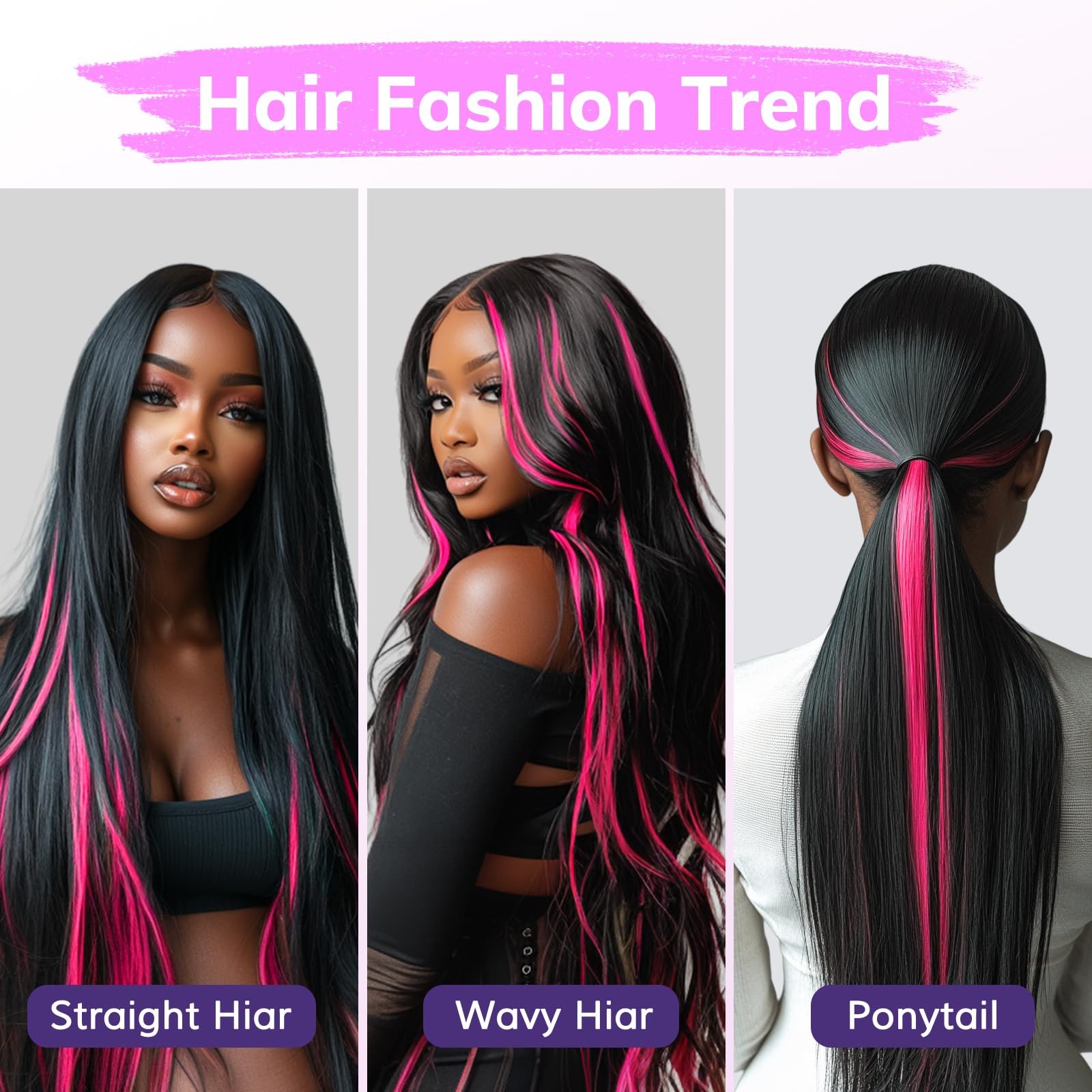 IDN BEAUTY Hot Pink Seamless Clip In Human Hair Extensions 24 Inch 40g