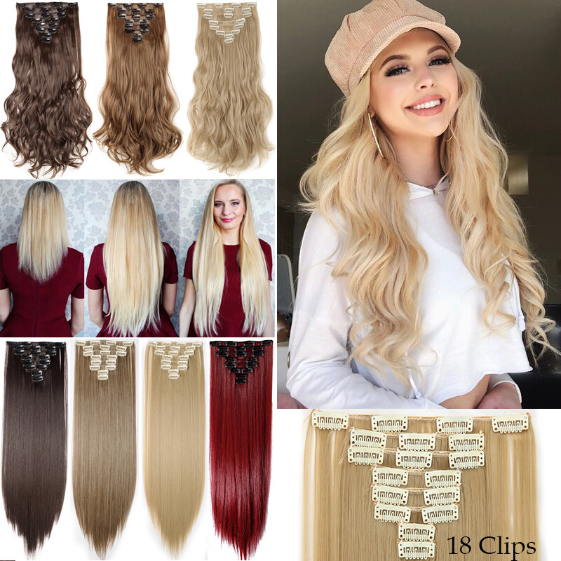 Clip in 100% Real Natural AS Human Hair Extensions 8 Pieces Long Wavy Ombre Mix