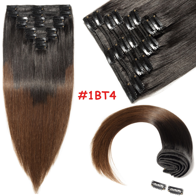 Deluxe 160g+ Clip in Remy Human Hair Extensions Full Head Double Weft Ombre B793