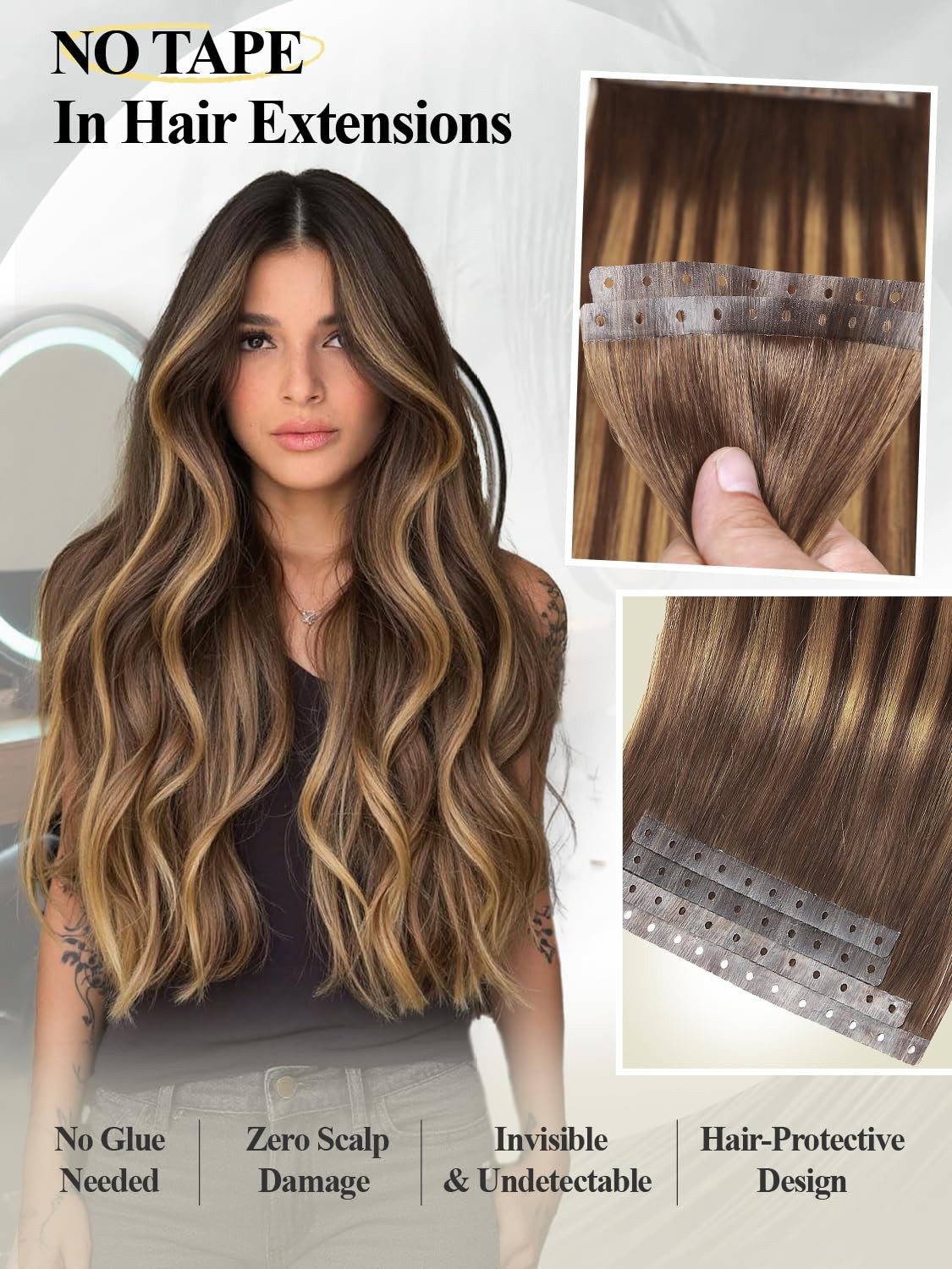 Hanne Fashion Invisible Weft Hair Extensions Human Hair Pu Skin Weft Micro Link
