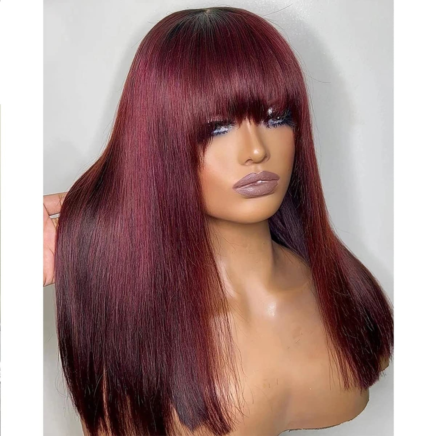 Burgundy Wig Human Hair Red Wigs with Bangs Brazilian Virgin Straight Wig wit…