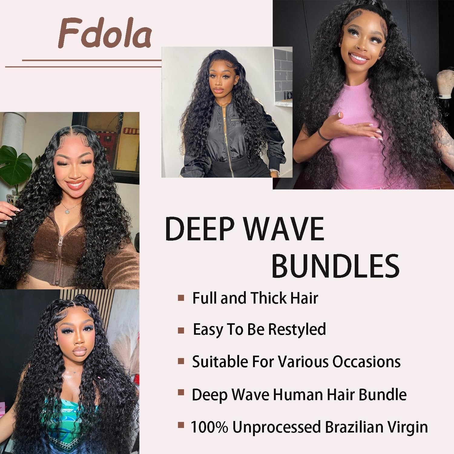 Fdola 12A Deep Wave 3 – 14 16 18 Inch Unprocessed Human Hair For Quick Weaves