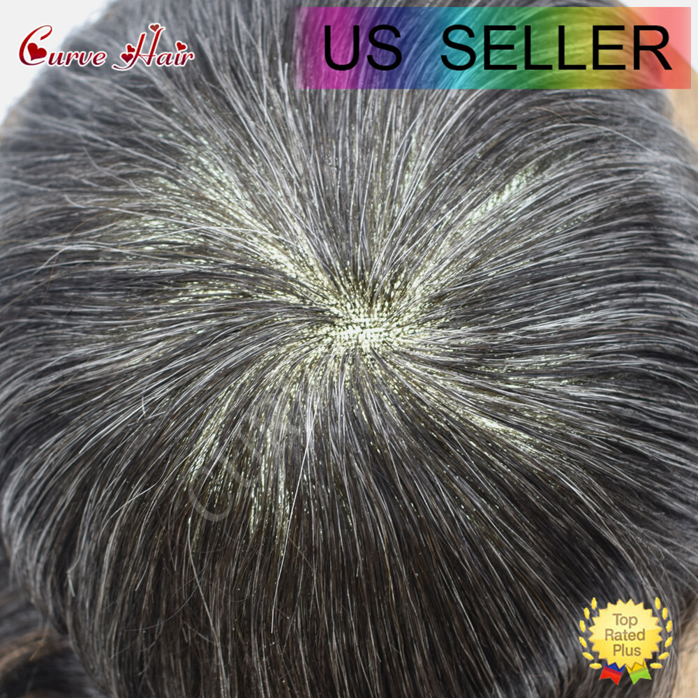 Men Real Hair System French Lace Front Bleached Knots Mens Toupee Grey Hairpiece