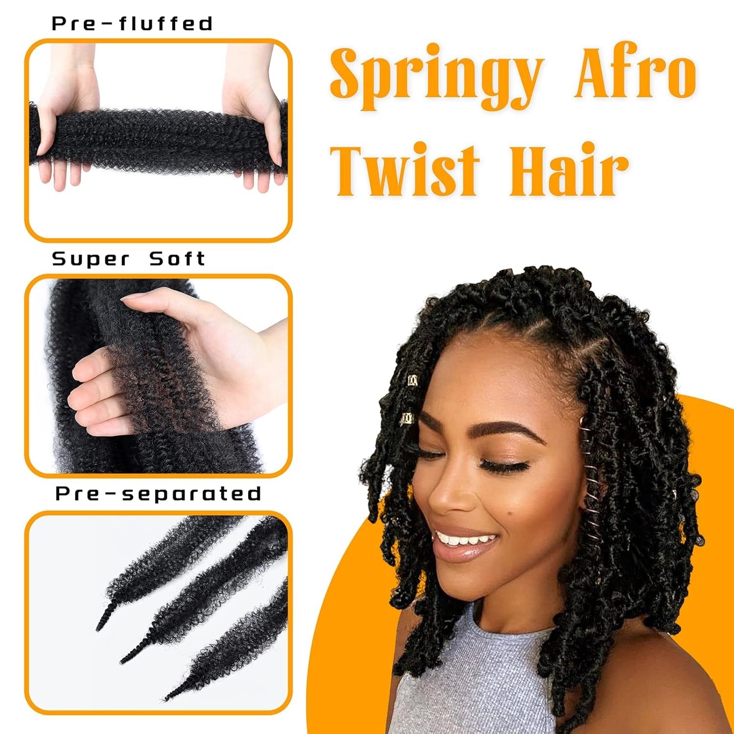 18 Inch Black Marley Twist Braiding Hair 3 Pack Pre Separated Afro Kinky