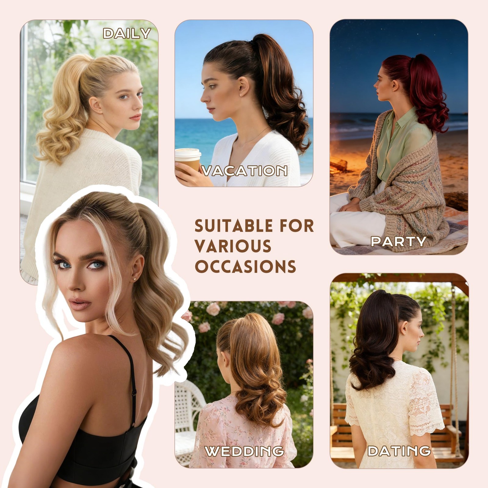 Curly Claw Clip Ponytail Extension 14 Inch Pony 14 Inch, #8 Coppery Brown