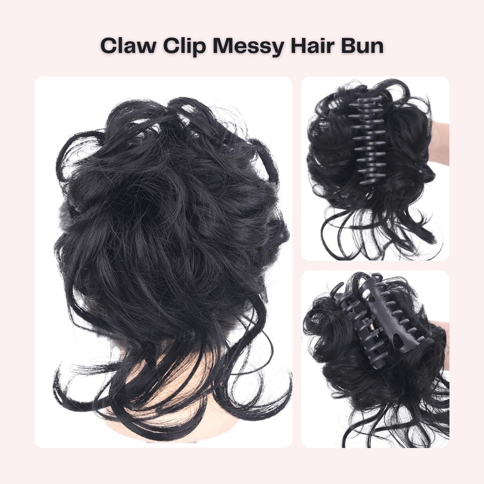 Messy Claw Chignon Bun with Bangs Set 2 Pieces, Blonde Color Curly Bun with L…