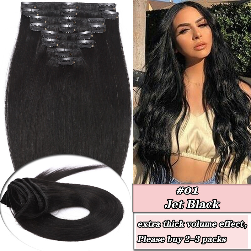 100% Remy Human Hair Clip in Human Hair Extensions Full Head Straight Short 8pcs