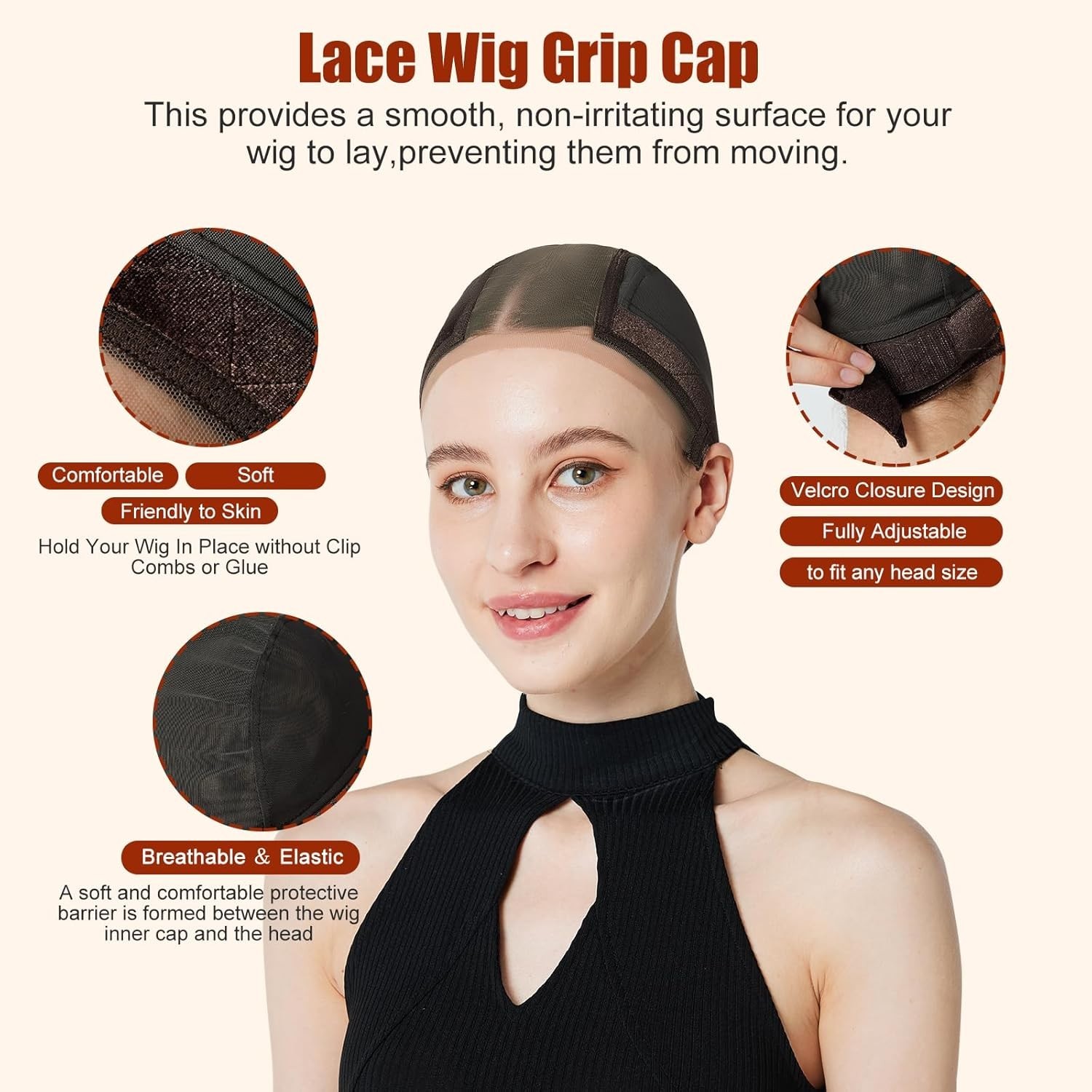 Lace Wig Cap for Women Adjustable Wig Grip Cap with Velvet Band for Keeping Wigs