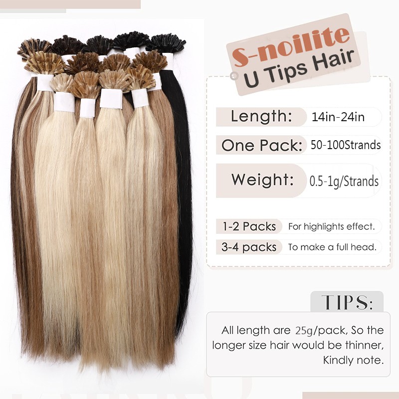 Nail Tip U Tip Fusion Pre-Bonded 100% Real Human Hair Extensions Keratin Thick