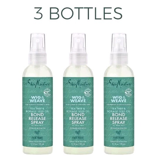 x3 Shea Moisture Wig & Weave Bond Release Spray Tea Tree Borage Seed Oil Aloe