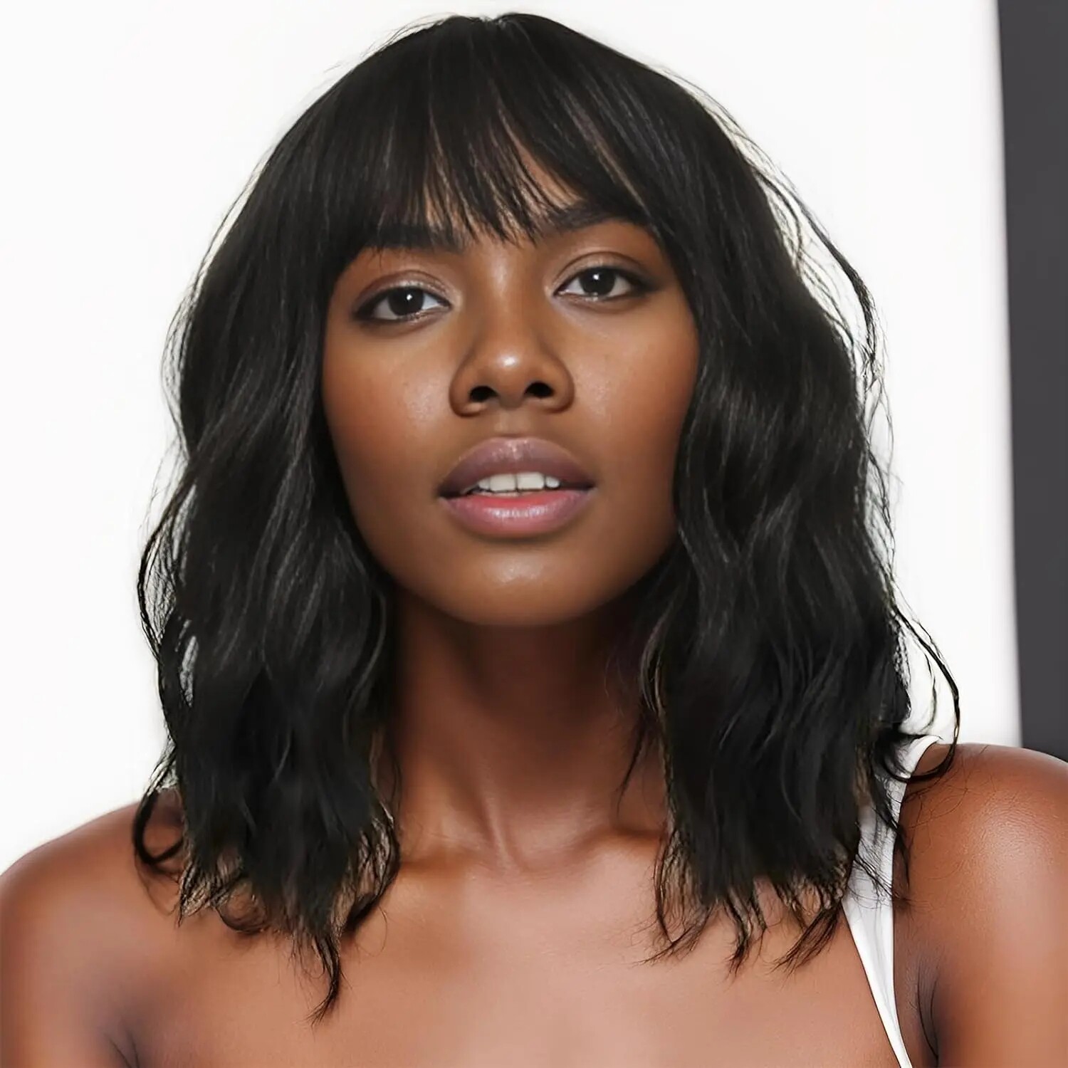 Wigs with Bangs Short Wavy Wig Women Girls Curly Bob Wigs