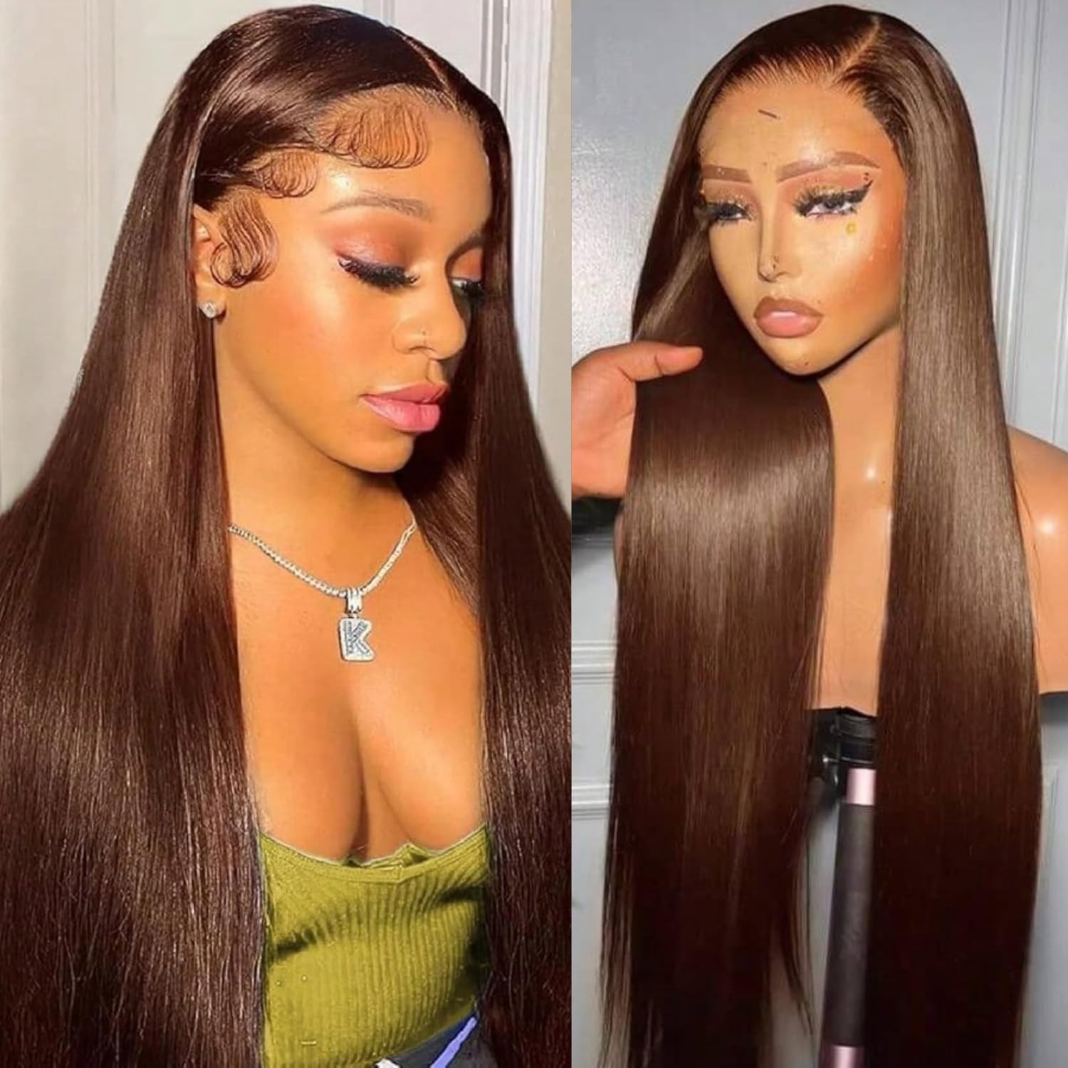 26 Inch Chocolate Brown Lace Front Wigs Human Hair 180% Density 13×6 Straight…