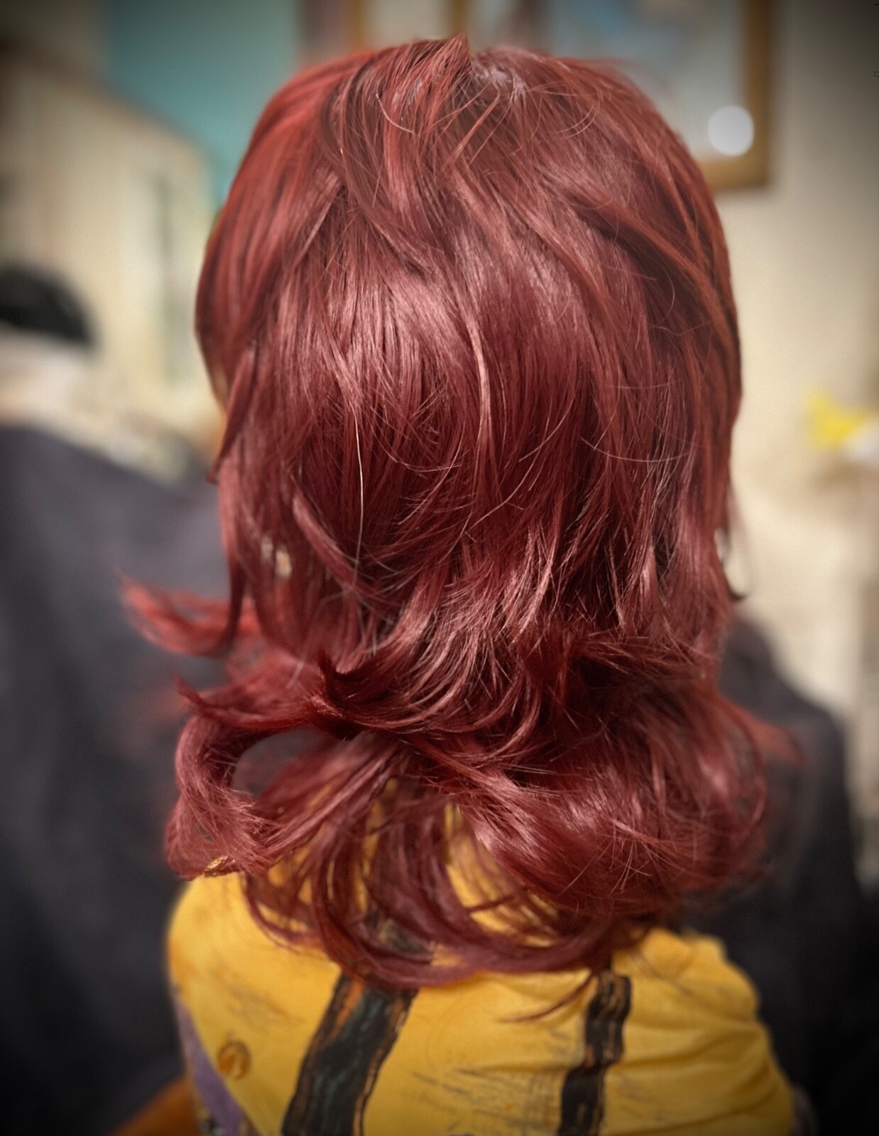 Modern SHAG dk burgundy RED Wig Synthetic Heat Friendly layered free shiping