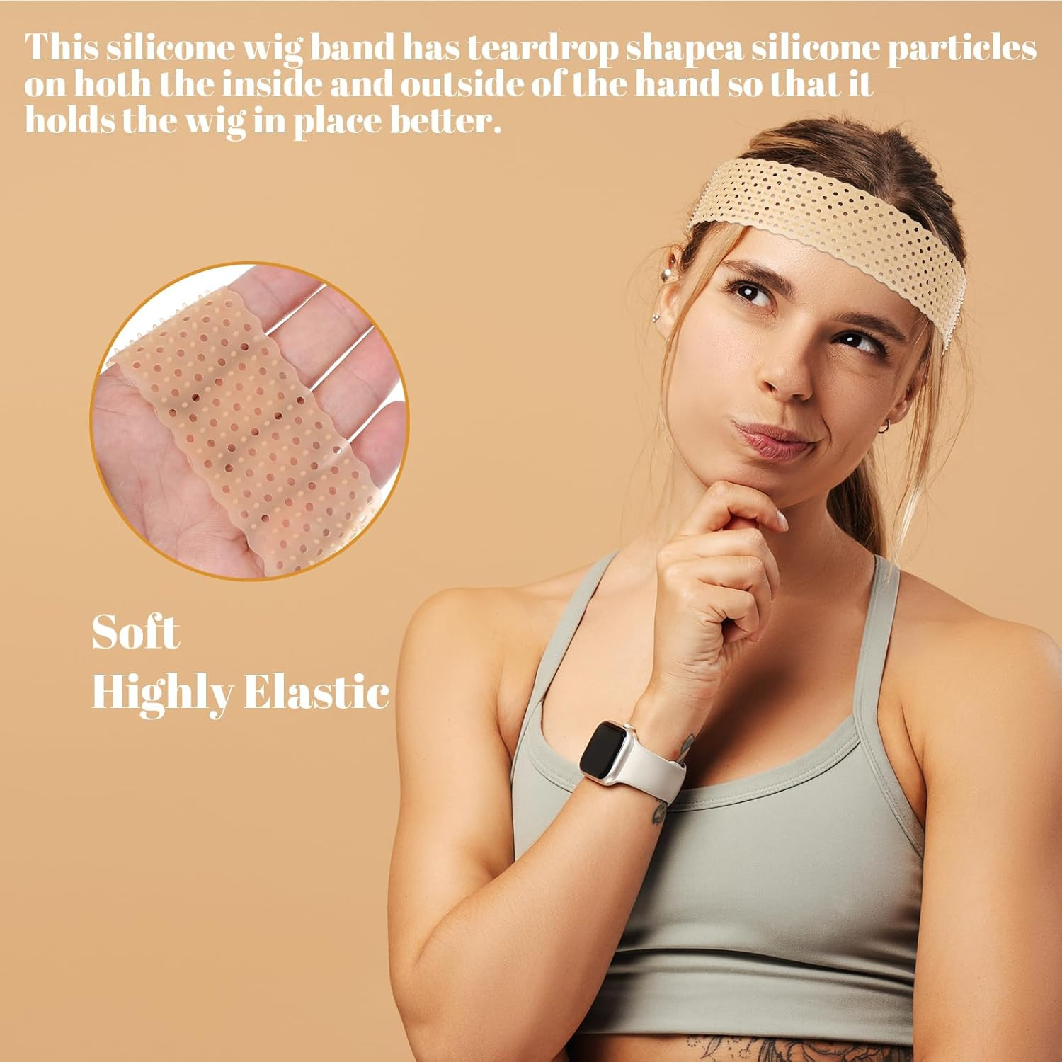 3pcs Silicone Wig Grip Bands Non-Slip Elastic Headband for Wigs Skin Color
