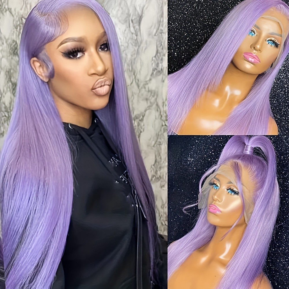 Light Purple Color Hair 26 Inches Long Silky Straight Synthetic Lace Front Wigs