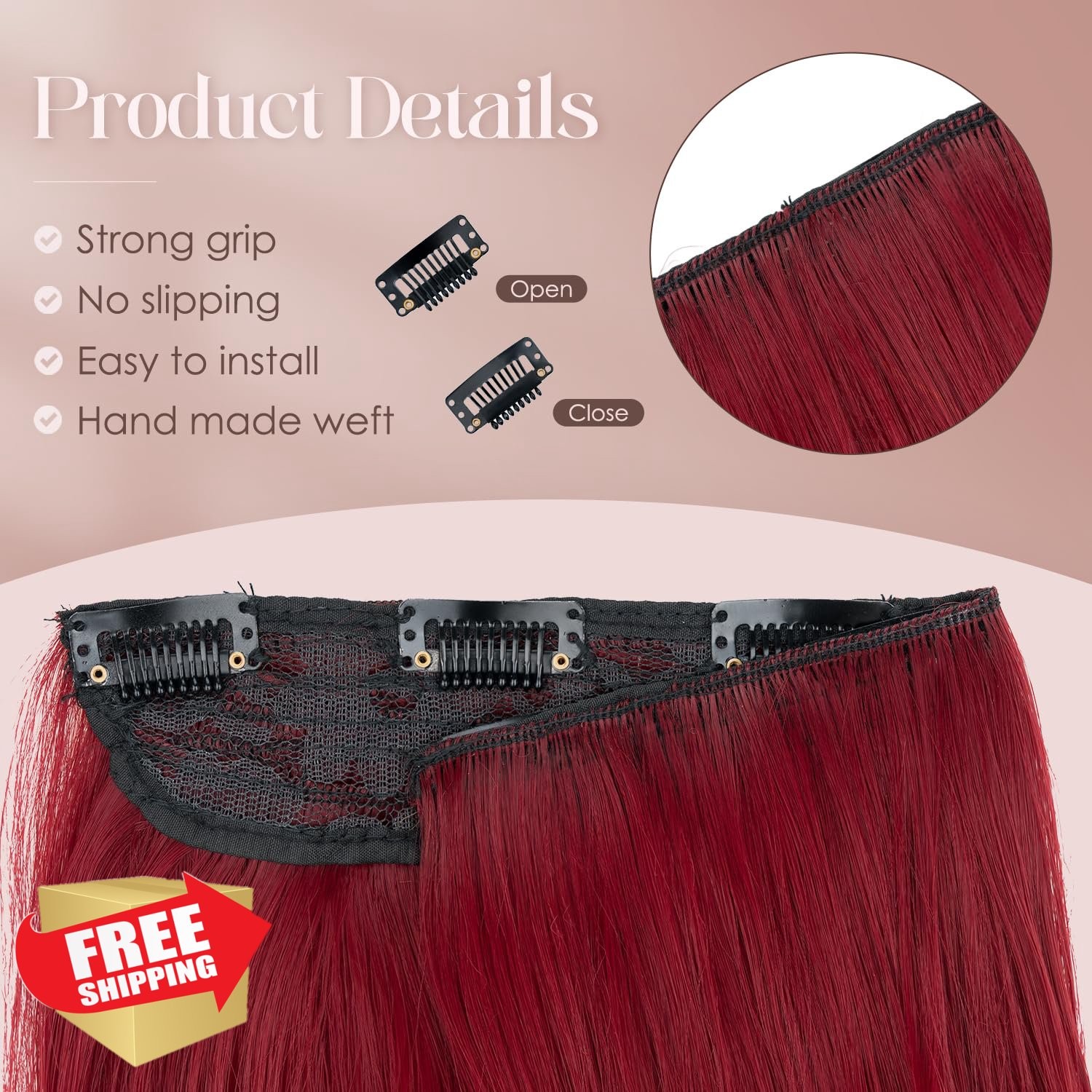 S-noilite 24″ Red Curly Clip In Hair Extensions