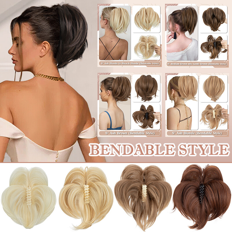 Bendable Short Ponytail Extensions High Fluffy Bun Curly Hairpiece Pony Tail GBP