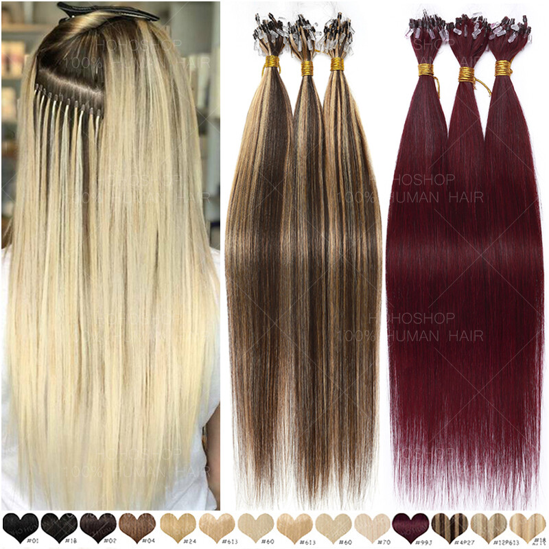 200Strands Micro Tips Ring Loop Beads Tip 100% Remy Human Hair Extensions Blonde