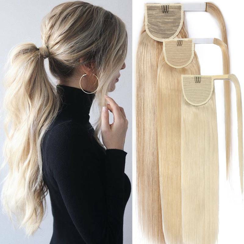 US Long Thick Wrap Around Clip in Ponytail 100% Remy Human Hair Extensions Piece