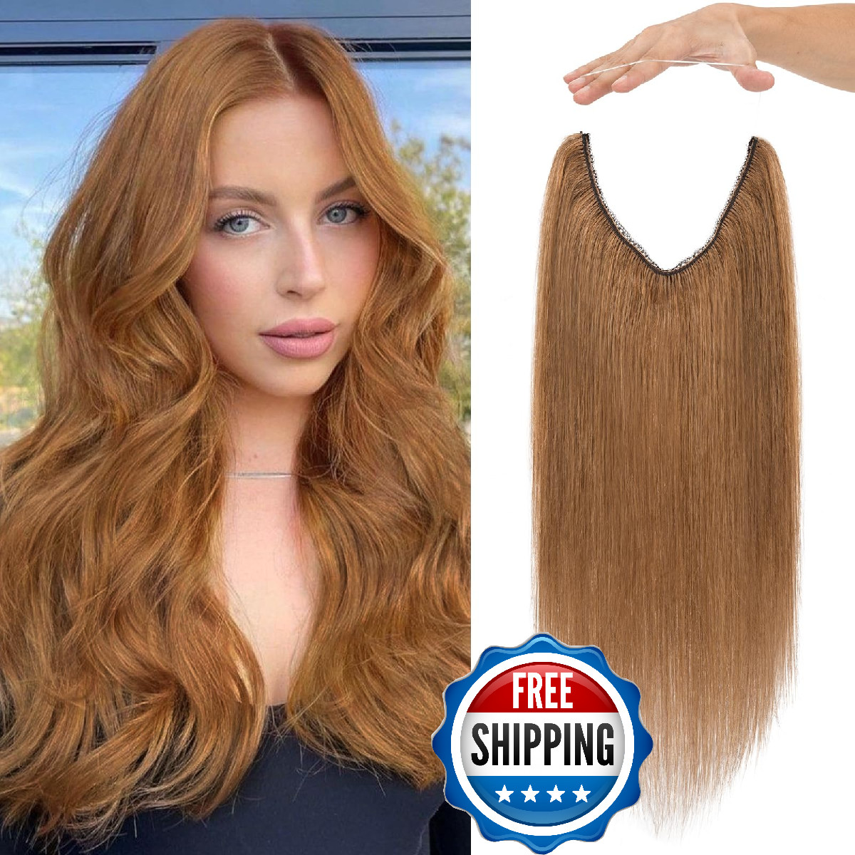 Charites Halo Hair Extensions Real Human Hair Invisible Wire Extensions