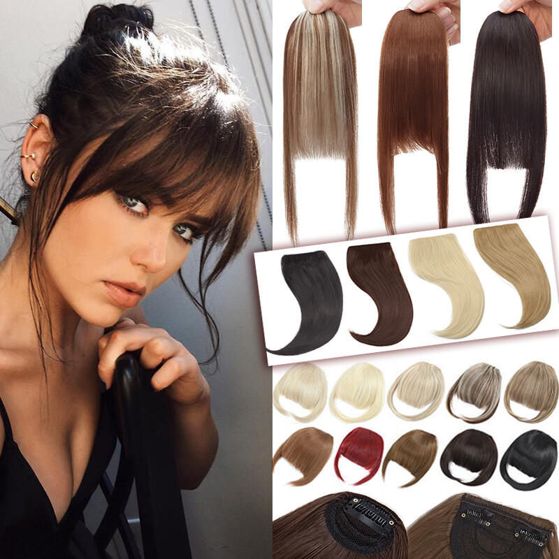 100% Real As Human Hair Topper Neat Bangs Extensions Natural Clip in Fringe Fake