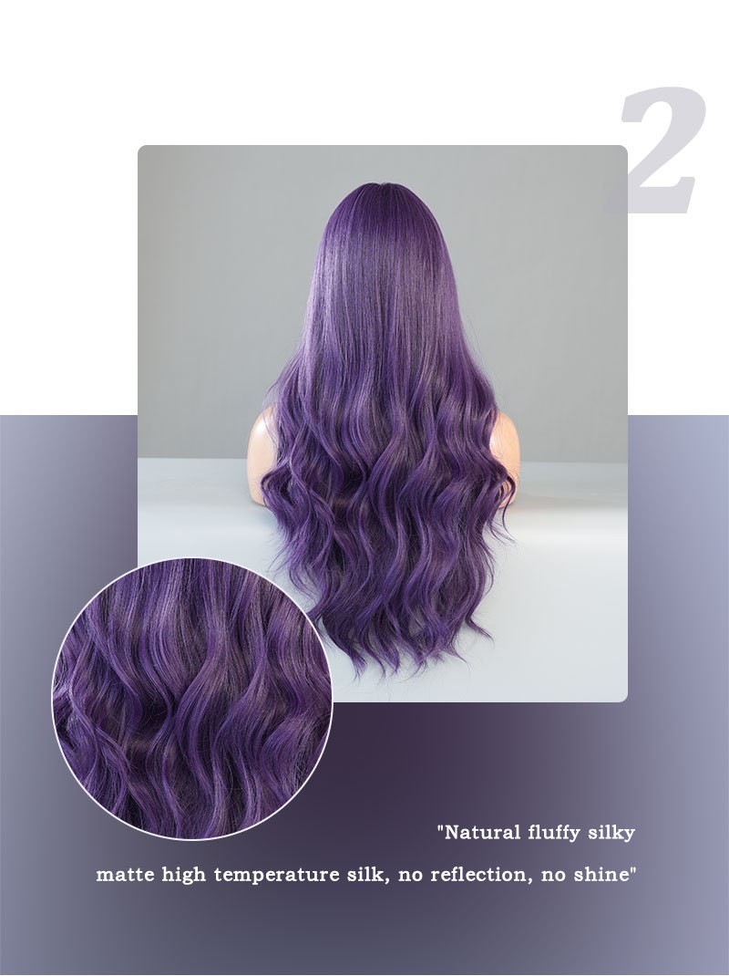 28in Purple Highlighted Pink Long Wavy Wig Heat Resistant Synthetic Cosplay