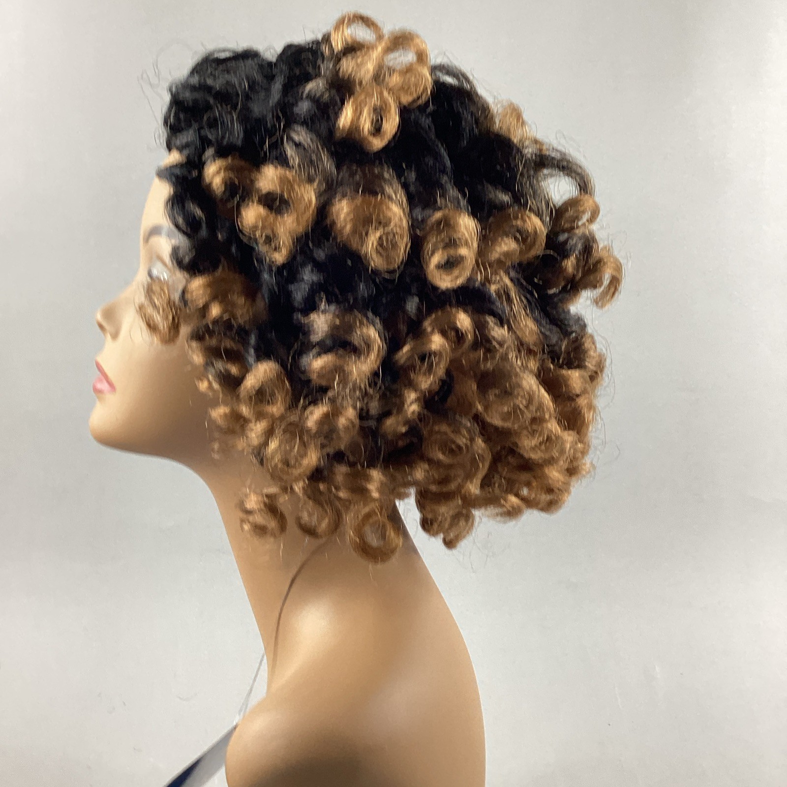 Atonia Short Curly #DR2730 Black Brown Blonde Synthetic Quick Weave Wig